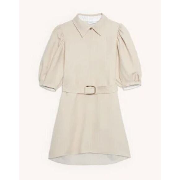 Sandro Puffed Sleeves Cotton & Linen Blend Mini Dress in Beige Size 8 MSRP $445 - Picture 7 of 7